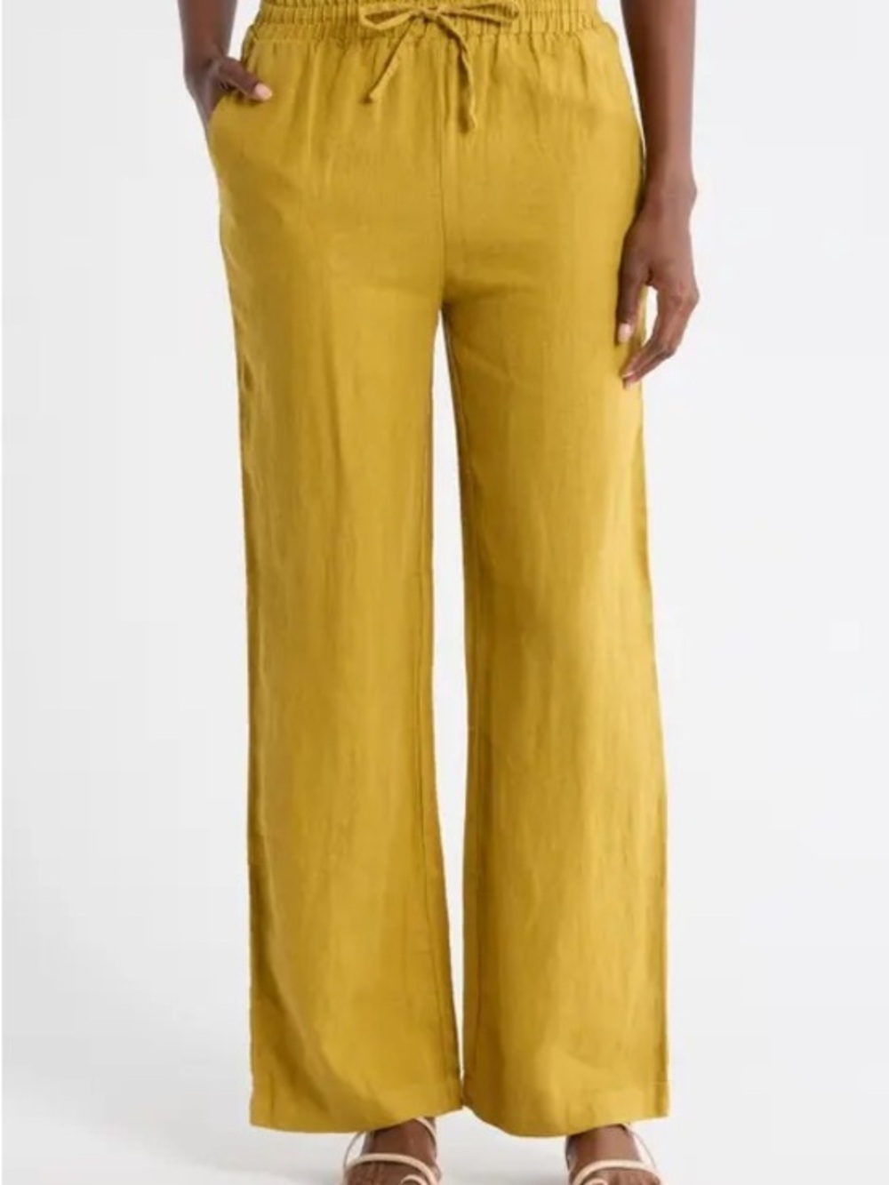 Wide-Leg Drawstring Pants in Mustard